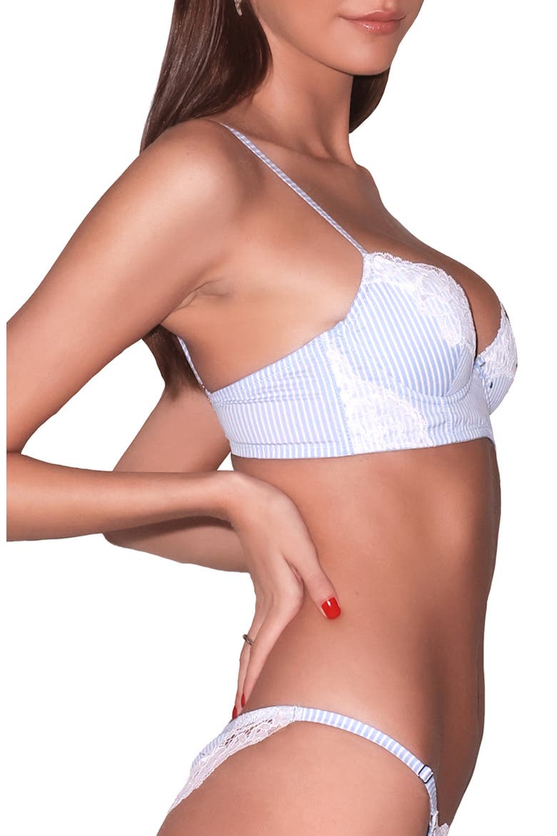 Poplin & Lace Underwire Demi Bra, Alternate, color, STRIPE SKY