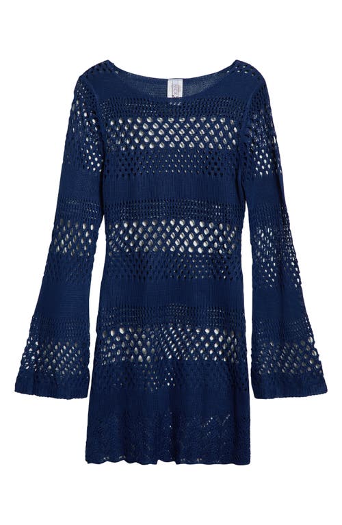 Becca Treasure Island Long Sleeve Sheer Cover-up Tunic In Navy