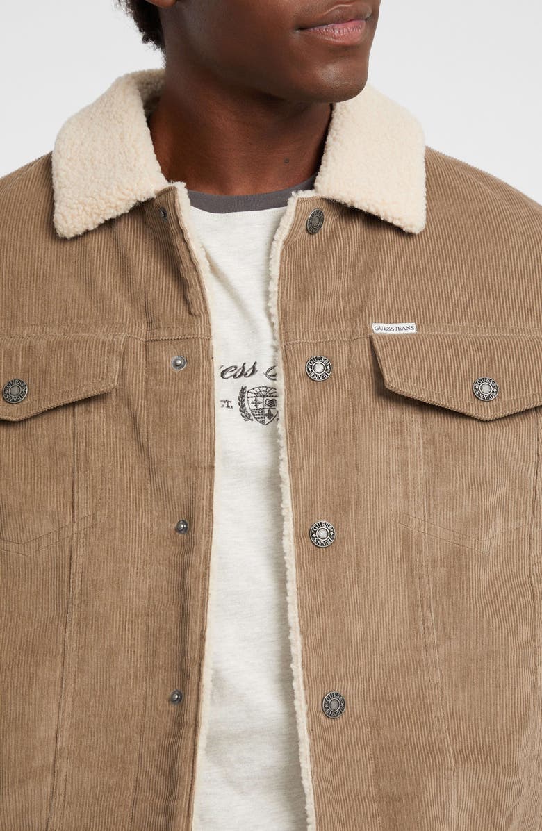 GUESS JEANS Fleece Lined Cotton Corduroy Trucker Jacket, Alternate, color, Beige