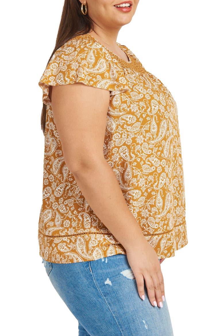 Smocked Neck Paisley Blouse, Alternate, color, COPPER