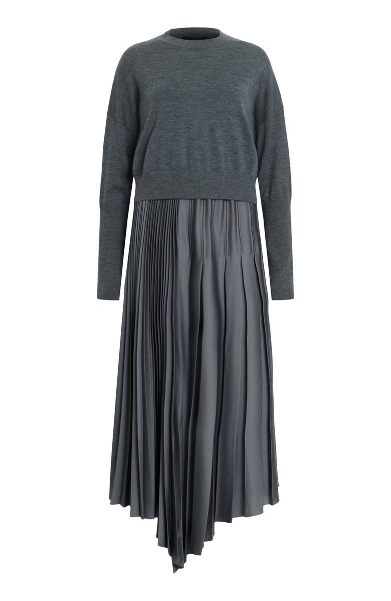 AllSaints Adriana Asymmetric Pleated Dress and Sweater Set, Alternate, color,