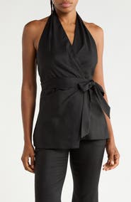 Diane von Furstenberg Alyssa Linen Blend Tie Front Halter Top