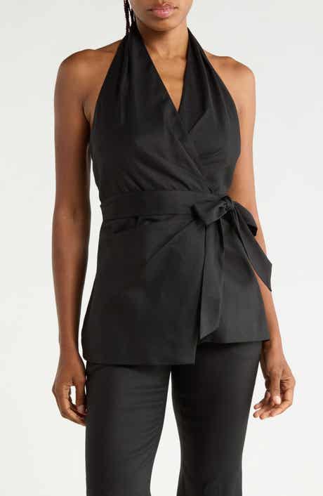 Alyssa Linen Blend Tie Front Halter Top