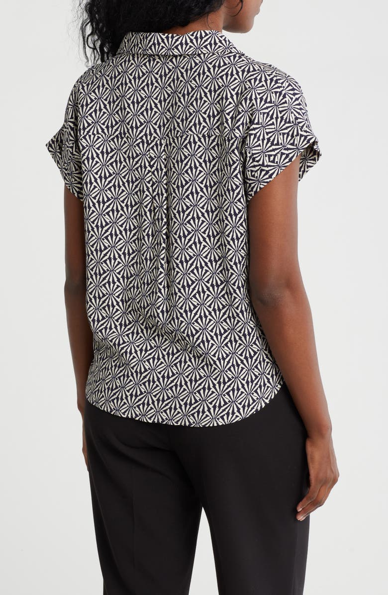 Pleione Tie Front High-Low Button-Up Shirt, Alternate, color, Navy Cream Shell