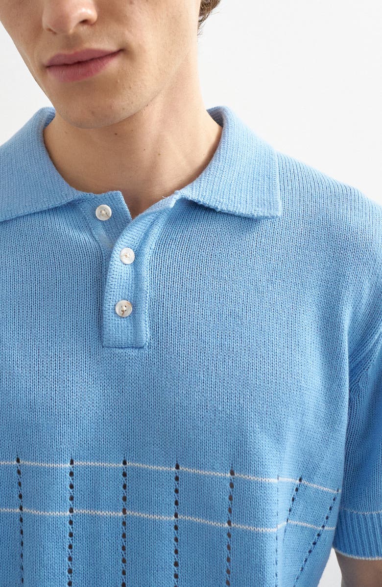 Topman Pointelle Knit Polo, Alternate, color, Lblue