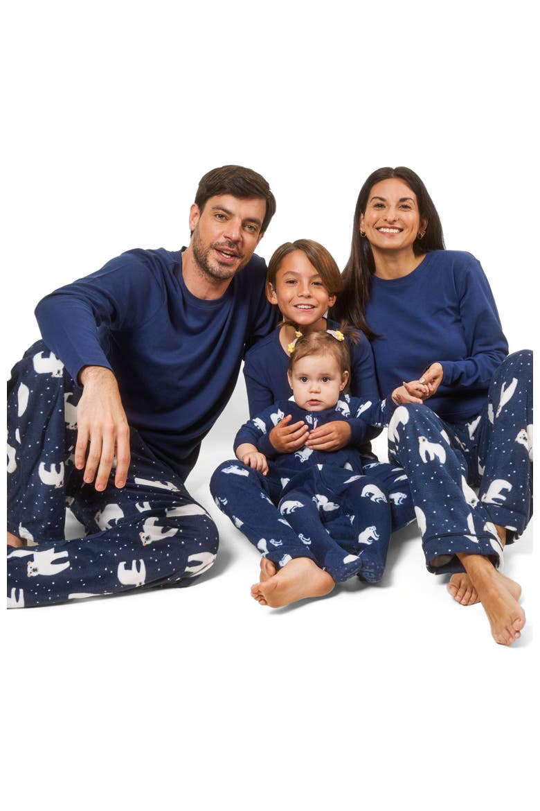 Men's Cotton Top & Fleece Pants Printed Matching Family Holiday Pajama Set, Alternate, color, Polar Bear