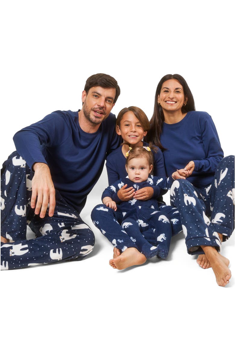 Leveret Kids Cotton Top & Fleece Pants Printed Matching Family Holiday Pajamas, Alternate, color, Polar Bear