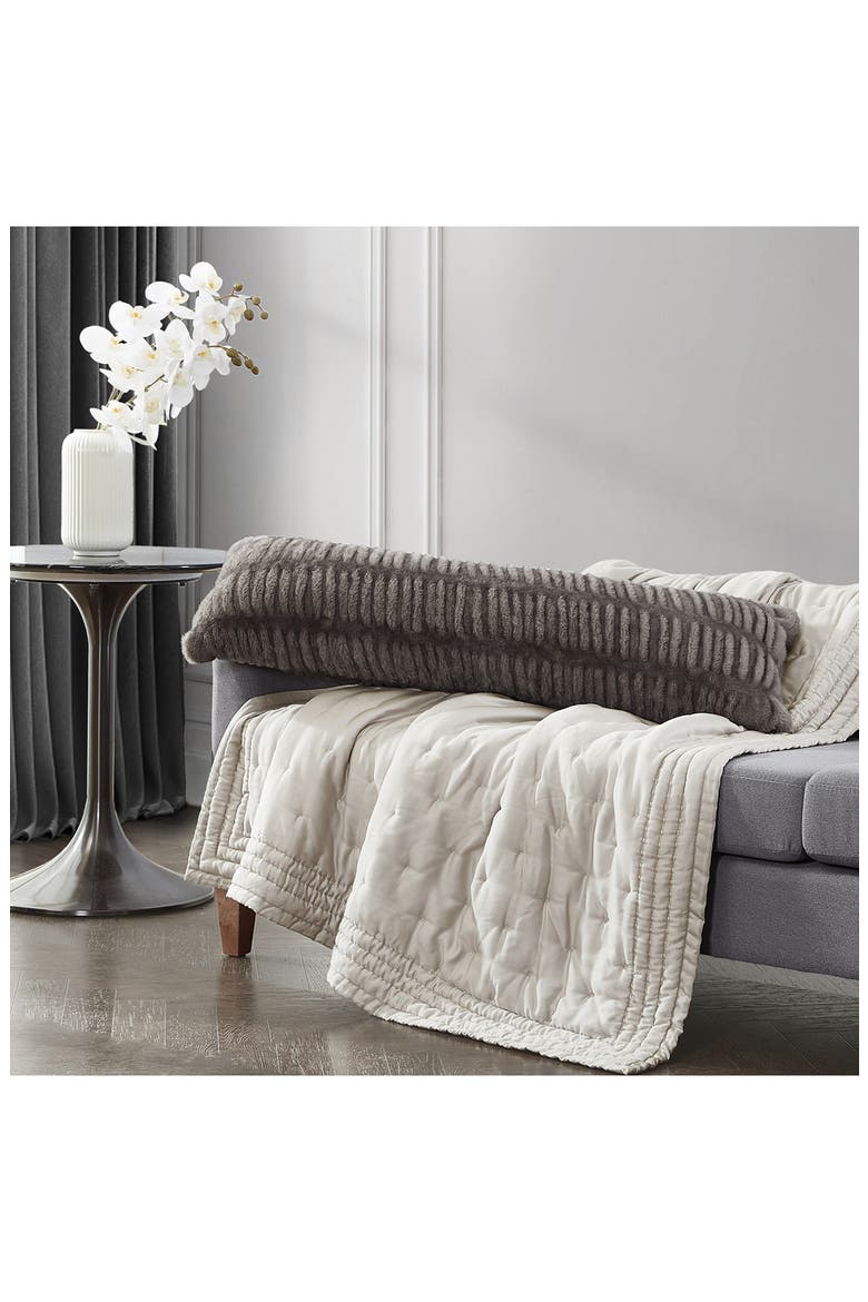Ruched Faux Fur Throw Blanket, Alternate, color, IVORY
