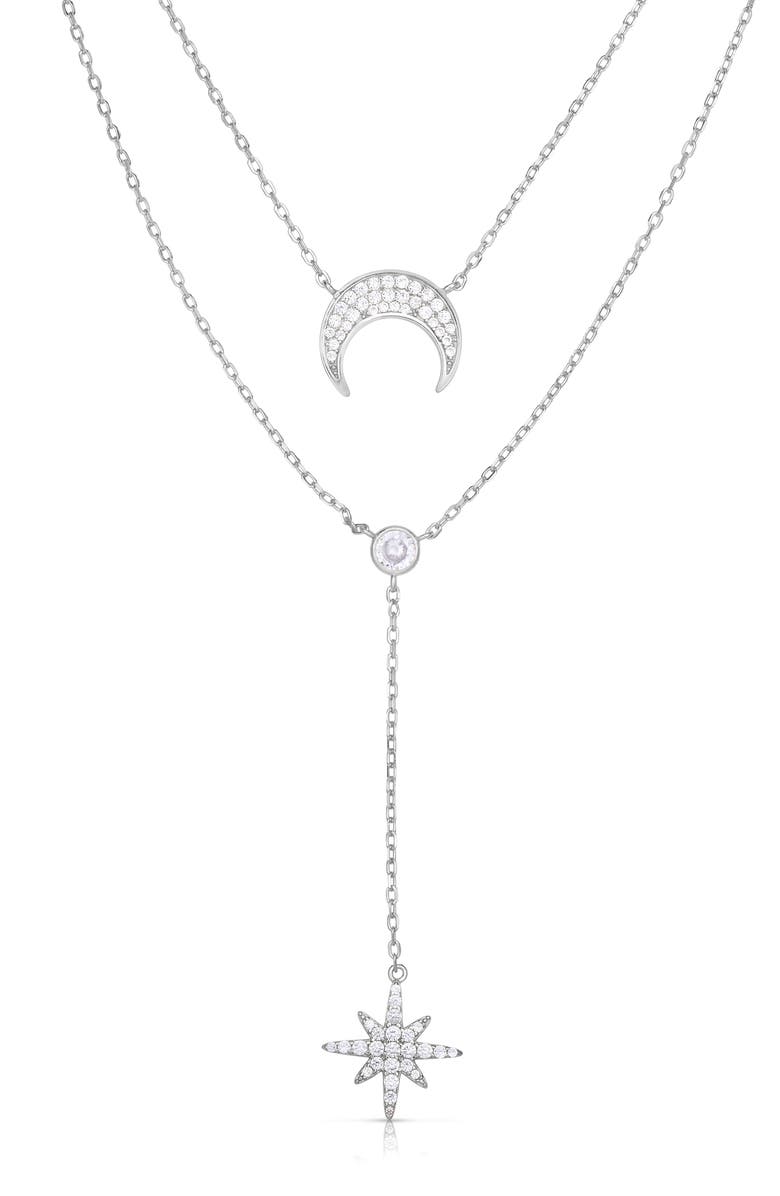 SPHERA MILANO CZ Celestial Layered Y-Drop Necklace, Main, color, Silver