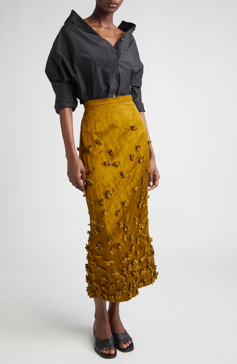 Michael Kors Collection Floral Satin Skirt, Alternate, color, Cactus