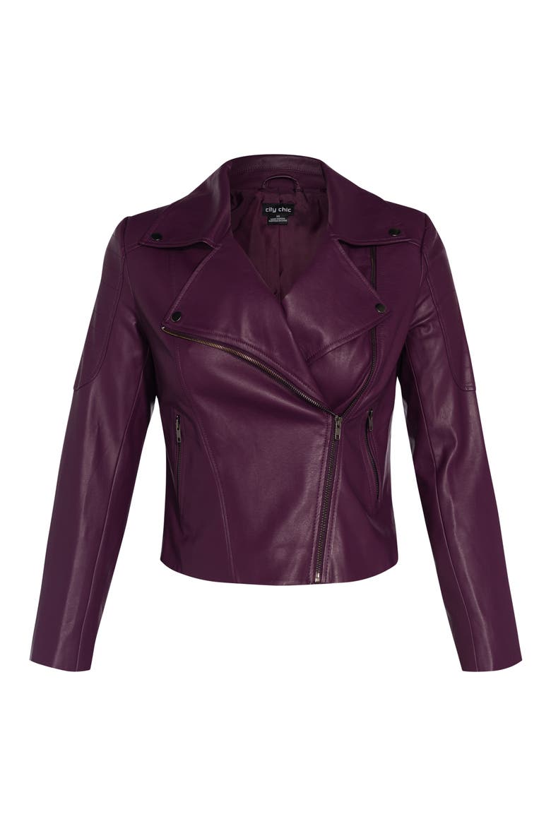 Faux Leather Biker Jacket, Alternate, color, CABERNET
