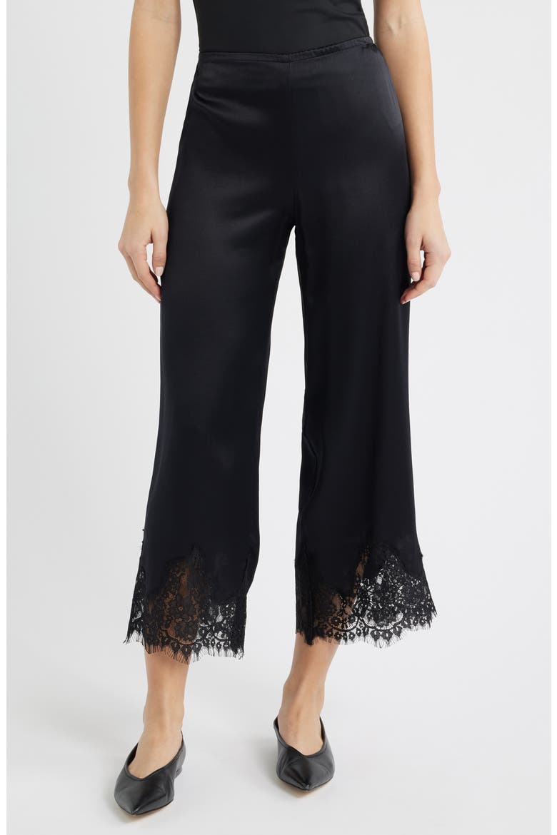 Carolina Silk Lace Hem Pant, Main, color, BLACK