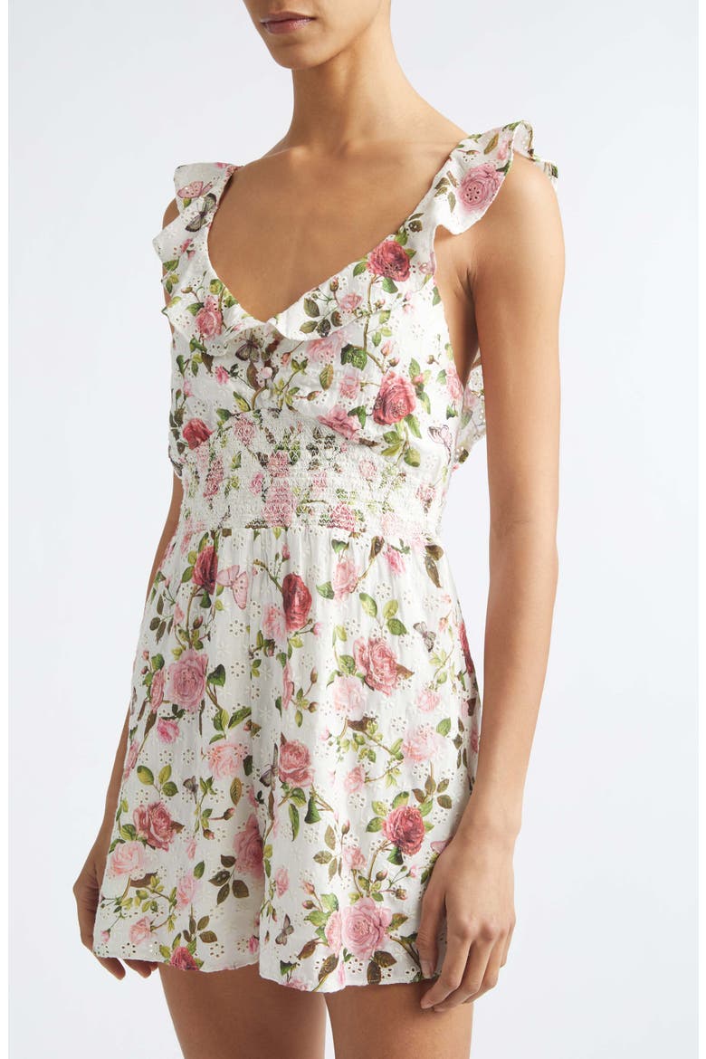 Gema Floral Print Eyelet Romper, Alternate, color, GARDEN GOSSIP OFF WHITE