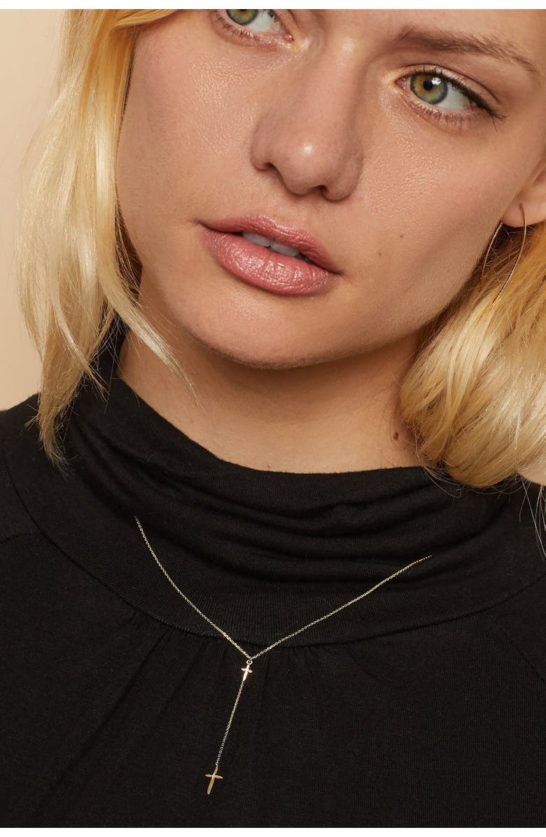 Oradina 14K Yellow Gold Cross My Heart Drop Necklace, Alternate, color, 