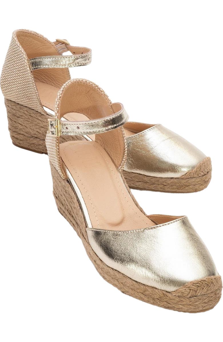 Forever & Always Shoes Aldea Leather Platform Espadrille, Alternate, color, Gold Leather