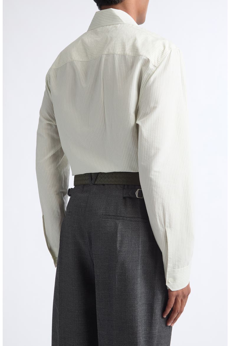 Pinstripe Cotton & Cupro Button-Up Shirt, Alternate, color, 9363 RICE/ MALACHITE