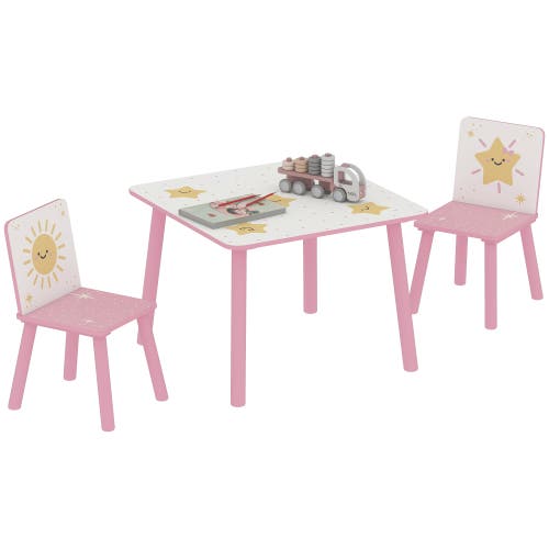Qaba 3-Piece Kids Table & Chairs Set, Bedroom/Nursery/Playroom in Pink  product
