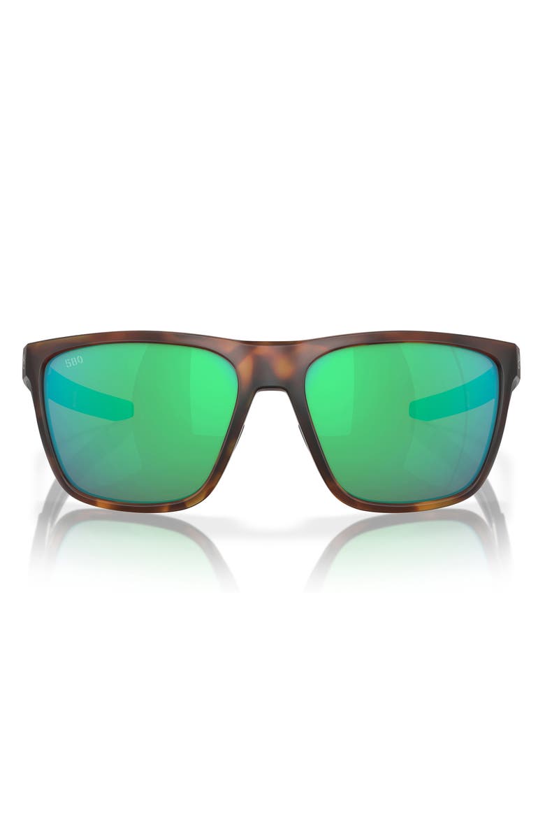 Costa Del Mar Ferg 59mm Polarized Mirrored Rectangular Sunglasses, Main, color, Tortoise / Green Mirror 580G