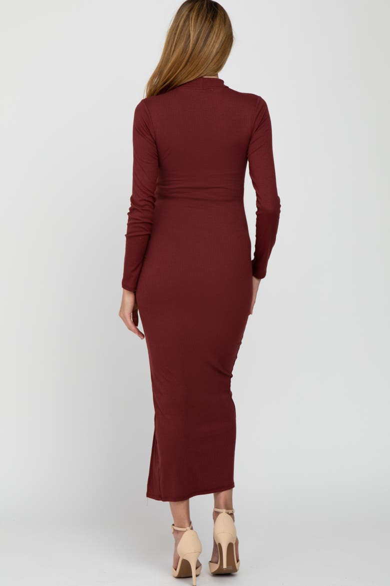 Ribbed Mock Neck Side Slit Maxi Dress, Alternate, color, Burgundy