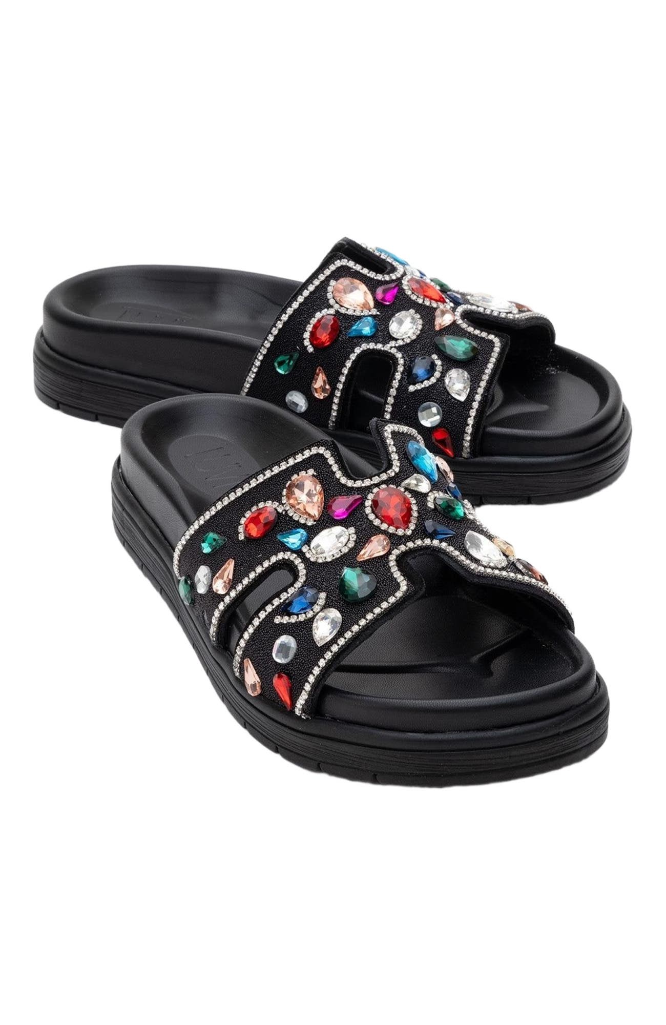 Forever & Always Shoes Denilla Leather Embellished Slide Sandal, Main, color, 