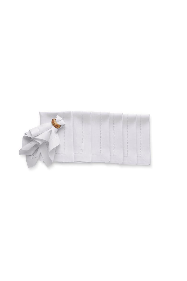 Linen Dinner Napkins Set of 6, 20 x 20" - Sonoma Hemstitch, Main, color, White