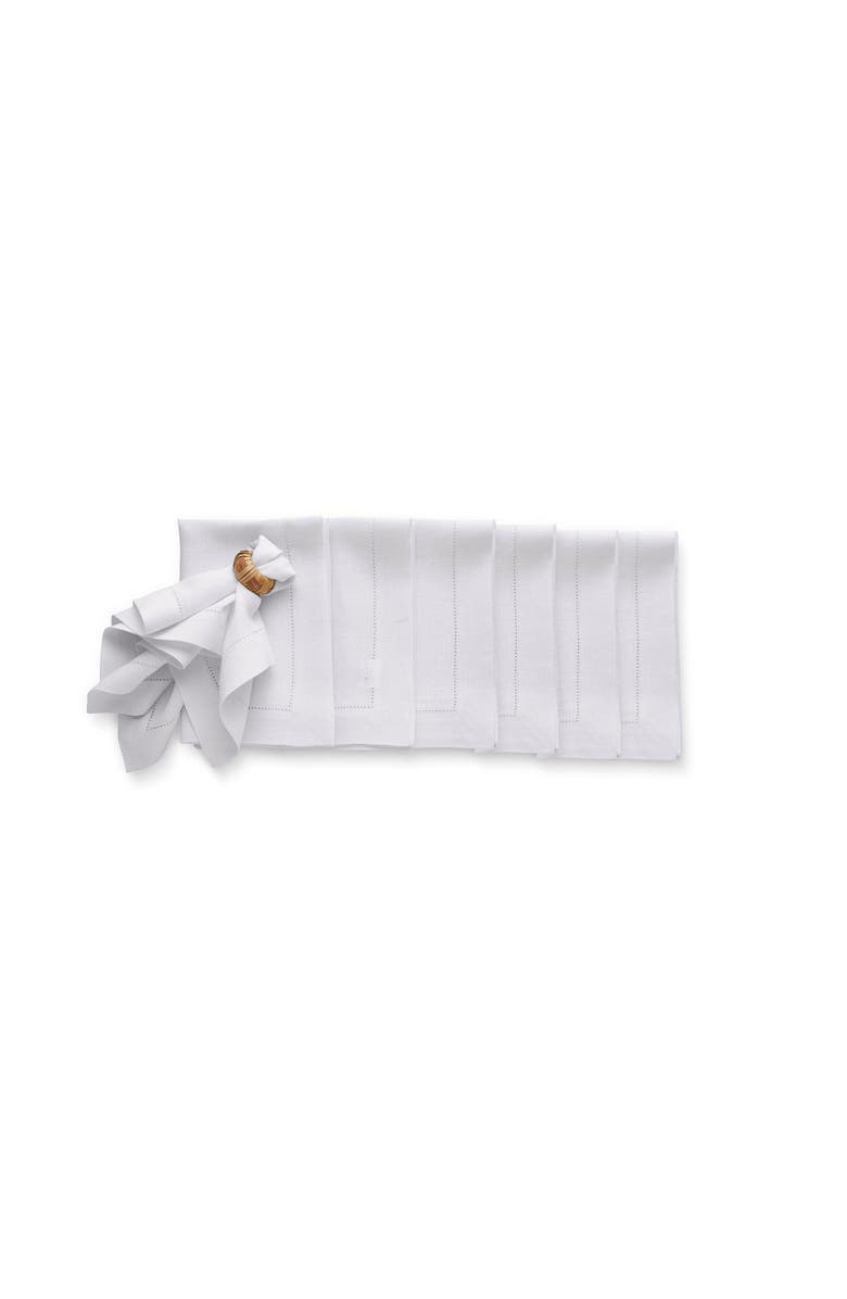 Solino Home Linen Dinner Napkins Set of 6, 20 x 20 Inch for Dining Table, Holiday and Everyday Table Decor - Sonoma Hemstitch, Main, color, White