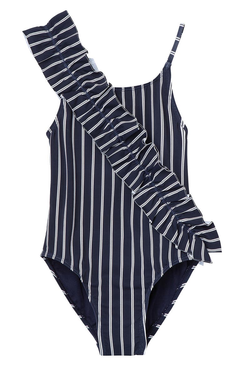 Kids' Ruffle One-Piece Swimsuit, Main, color, NAVY
