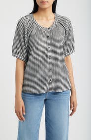 Bobeau Check Front Button Top