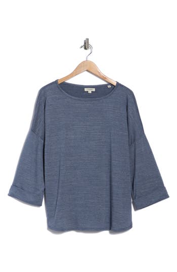 Max Studio Three-quarter Sleeve Rib Top In Blue