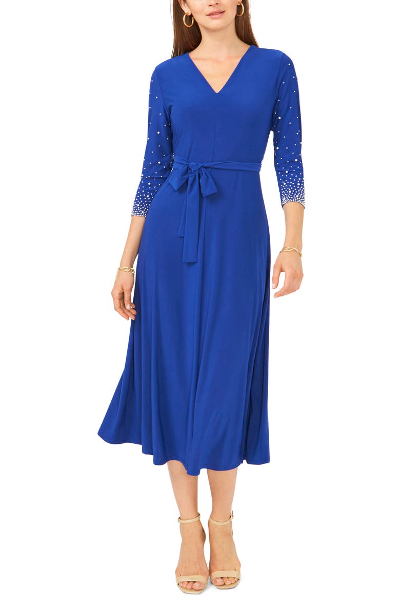 Embellished Tie Waist Midi Dress, Main, color, GODDESS BLUE