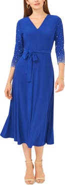 Chaus Embellished Tie Waist Midi Dress