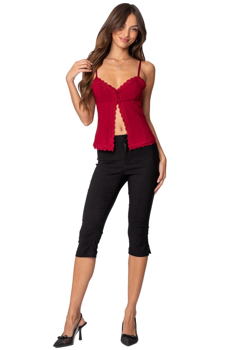 Crimson Lace Split Front Camisole, Alternate, color, BURGUNDY