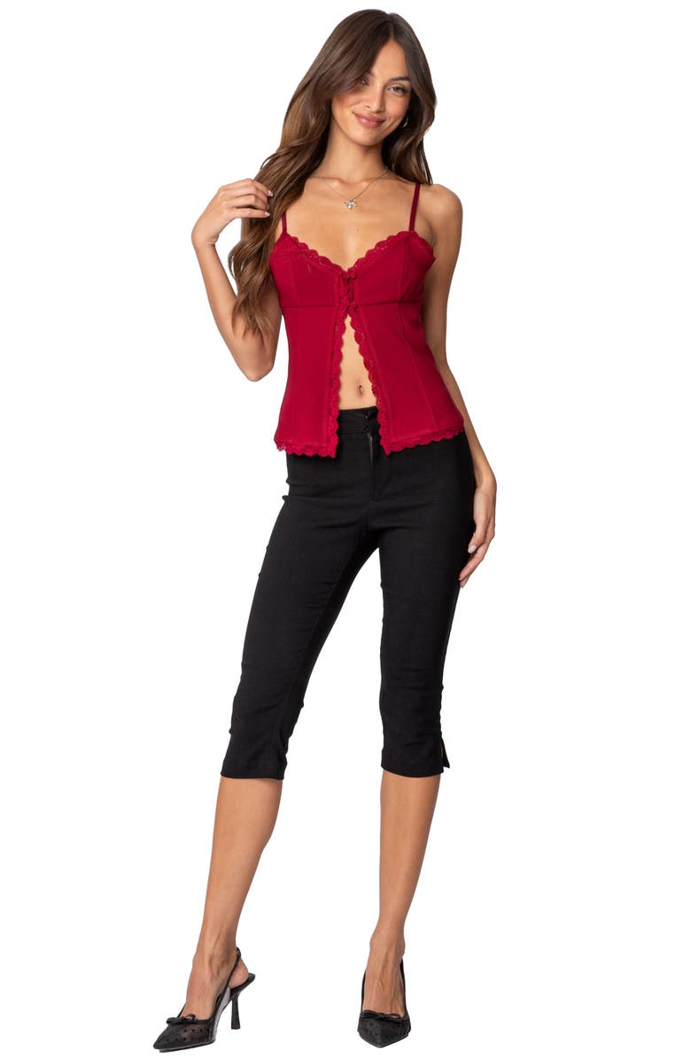 EDIKTED Crimson Lace Split Front Camisole, Alternate, color,