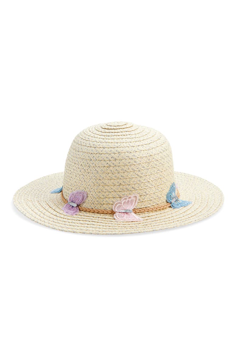 Kids' Butterfly Metallic Straw Hat, Main, color, STRAW