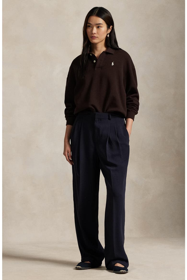 Cotton Blend Fleece Polo Sweatshirt, Alternate, color, BROWN
