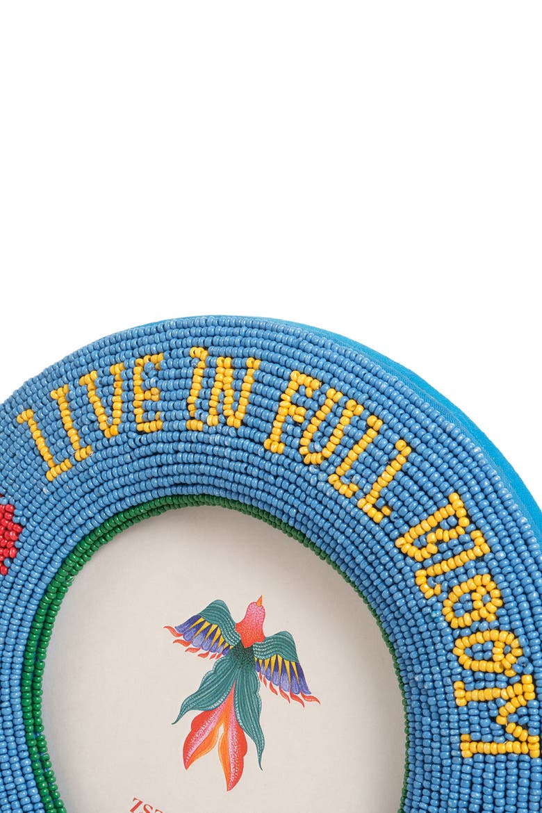 Dadri Round Decorative  Beaded Wood Frame Bloom 7 In, Alternate, color, Blue