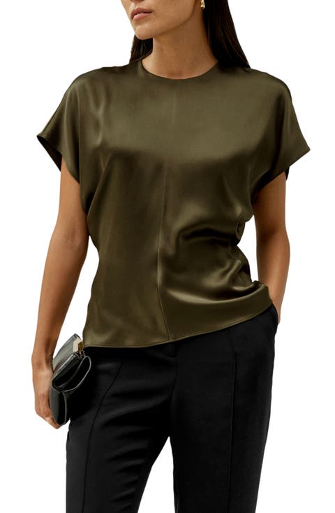 Short Batwing Sleeve Silk Contour Top