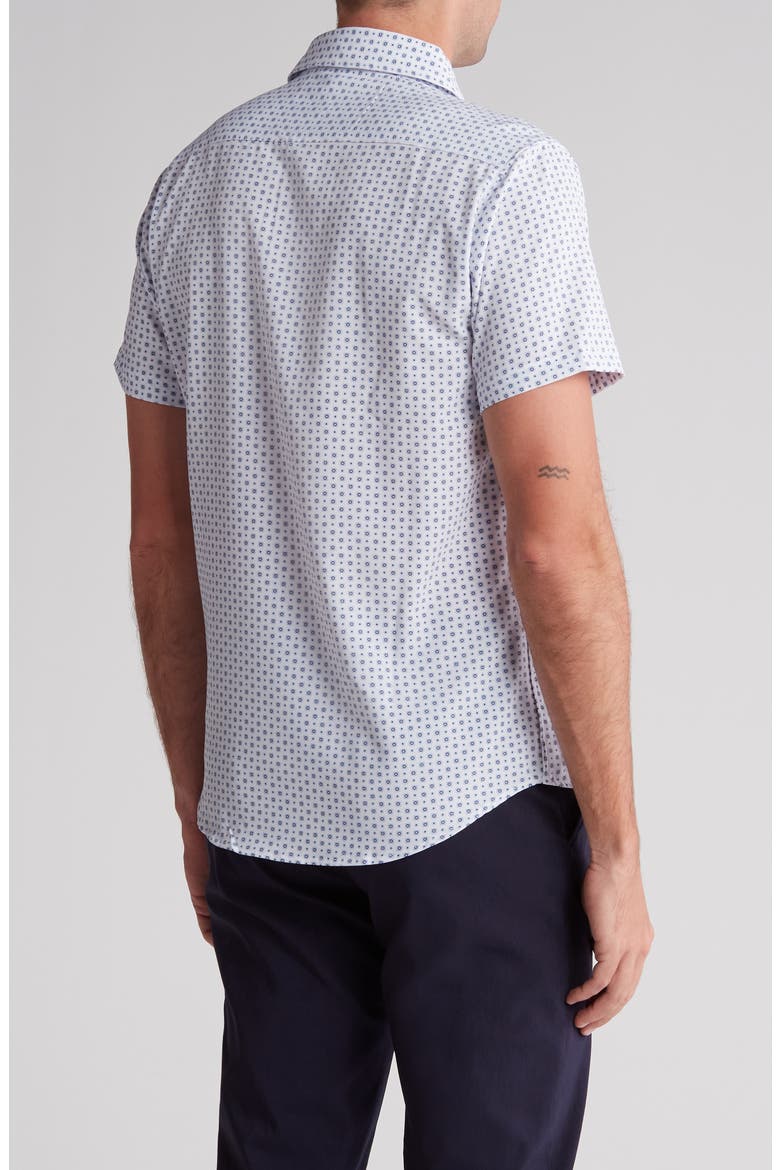 Geometric Dressy Tech Short Sleeve Button-Up Shirt, Alternate, color, BLUE