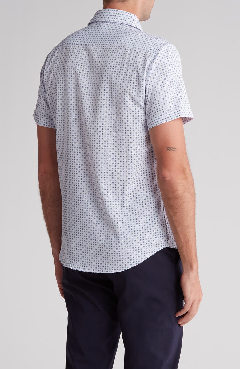 DENIM AND FLOWER Geometric Dressy Tech Short Sleeve Button-Up Shirt, Alternate, color, Blue