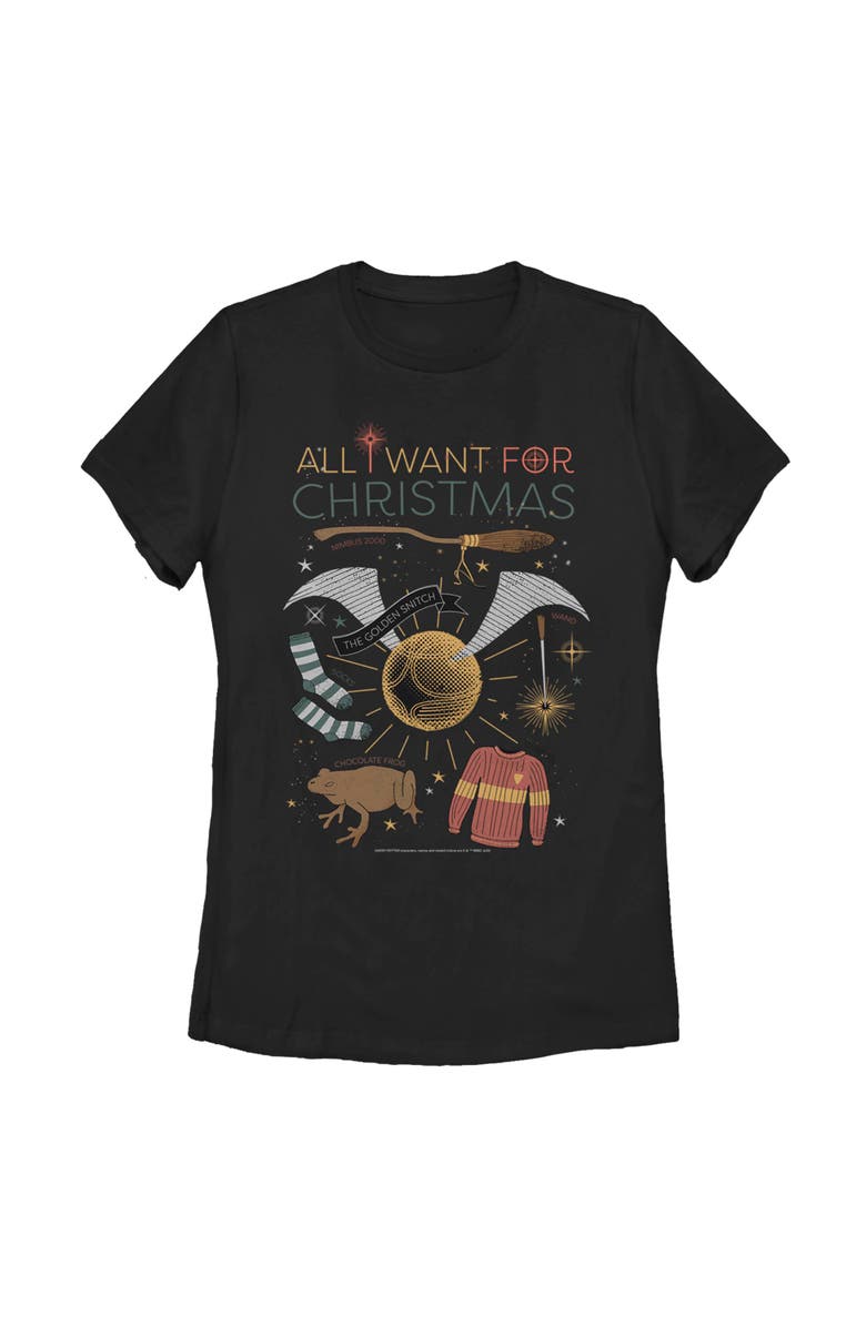 HARRY POTTER Women's Harry Potter All I Want for Wizard Christmas  Graphic T-Shirt, Main, color, Black