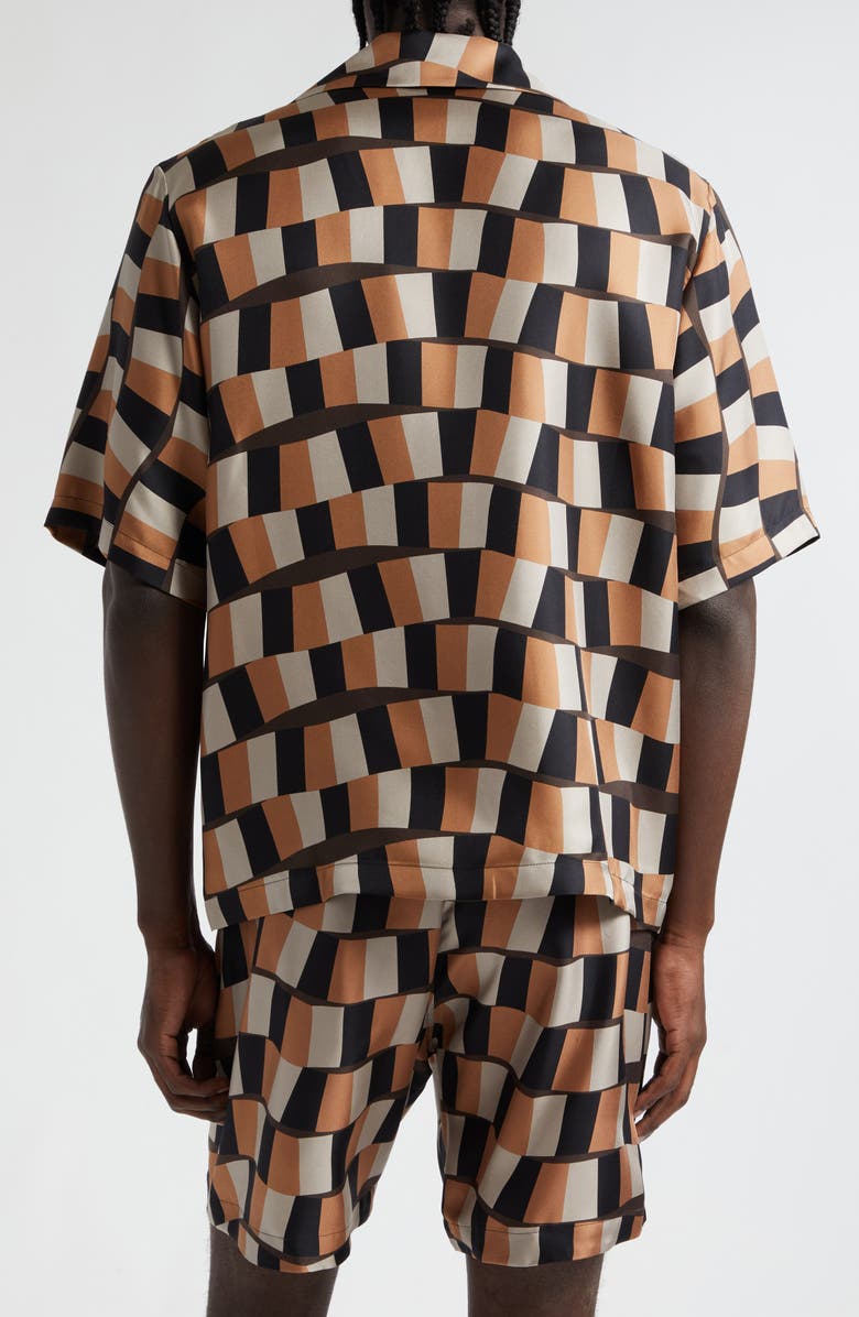 AMIRI Snake Checkerboard Silk Camp Shirt, Alternate, color, 