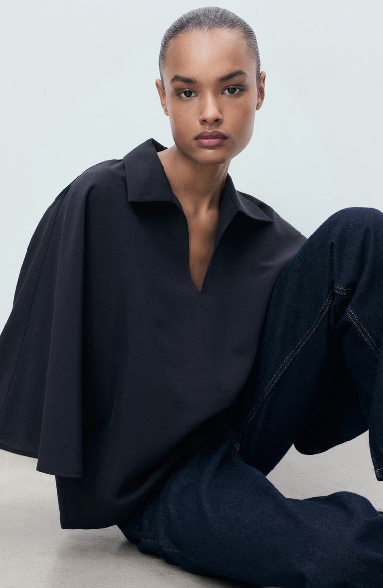 MANGO Oversize Three-Quarter Sleeve Polo, Alternate, color, Navy