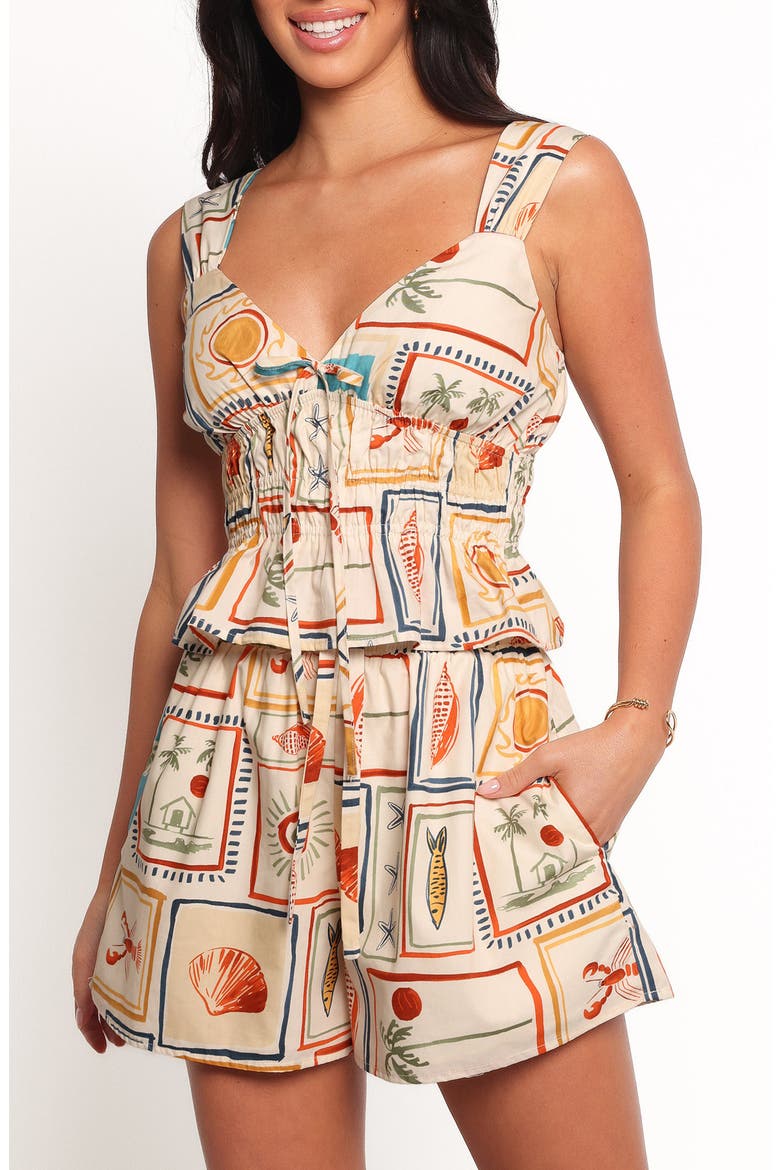 Lakely Seaside Print Shirred Tank, Main, color, SARDINA