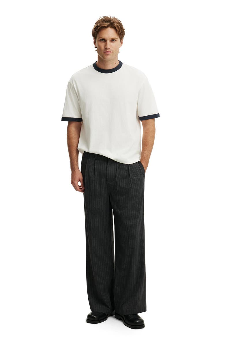 Cotton On Men's Super Baggy Pleated Pant, Alternate, color, Dark Charcoal Pinstripe