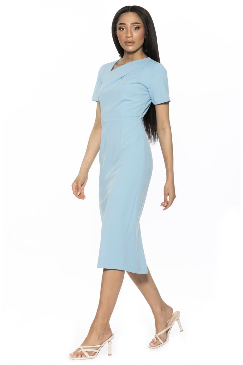 Angelica Asymmetric Neck Sheath Midi Dress, Alternate, color, HALOGEN BLUE