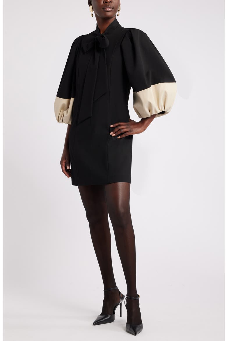 Harbison Balloon Long Sleeve Minidress, Main, color, BLACK- TAN COLORBLOCK