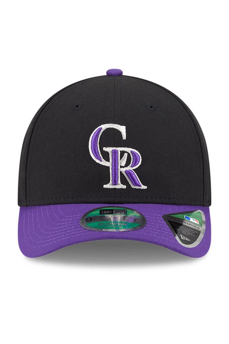 Men's New Era  Black/Purple Colorado Rockies Player Replica 9FORTY Adjustable Hat, Alternate, color, Black