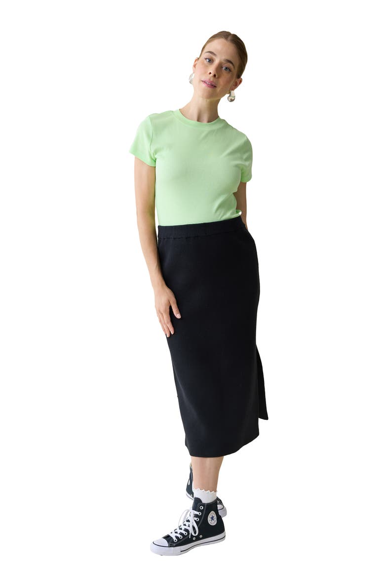 Bell Sleeve Crop Sweater & High-Waist Maternity Skirt Set, Alternate, color, BLACK