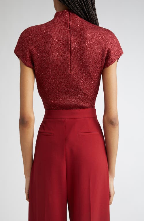Lela Rose Sequin Knit Short Sleeve Mock Neck Top In White