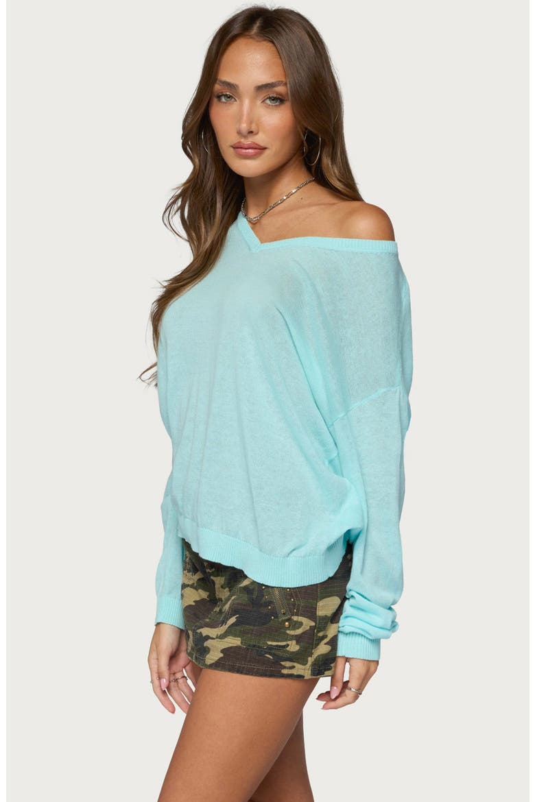 Geara V-Neck Long Sleeve Cotton Top, Alternate, color, AQUA